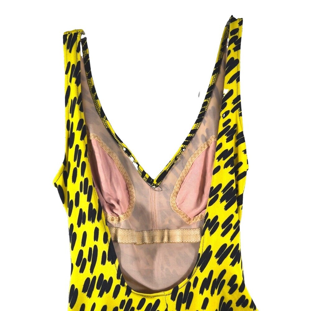 Vintage Catalina One Piece Swimsuit Sz 12 Yellow Black Abstract Ruched Made USA - Picture 3 of 10
